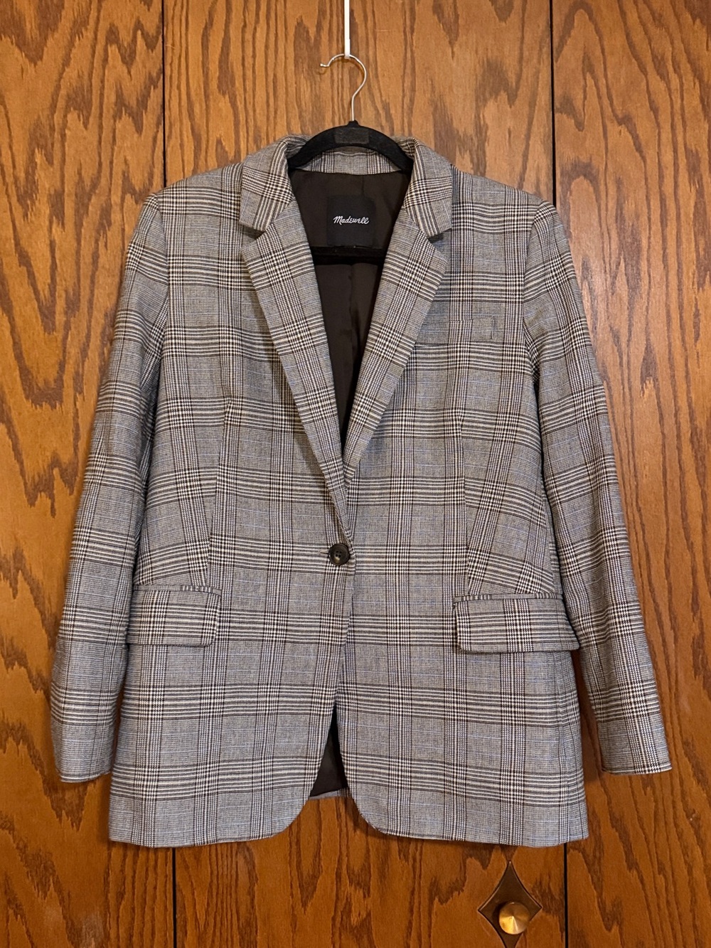 Madewell Plaid Wool Blend Blazer Women’s Size 10 Gray Brown Wool Blend